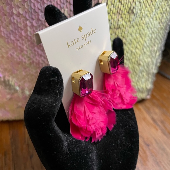 KATE SPADE pink feather earrings In Full Bloom jewel set gold pierced PINKMULTI - Picture 5 of 7